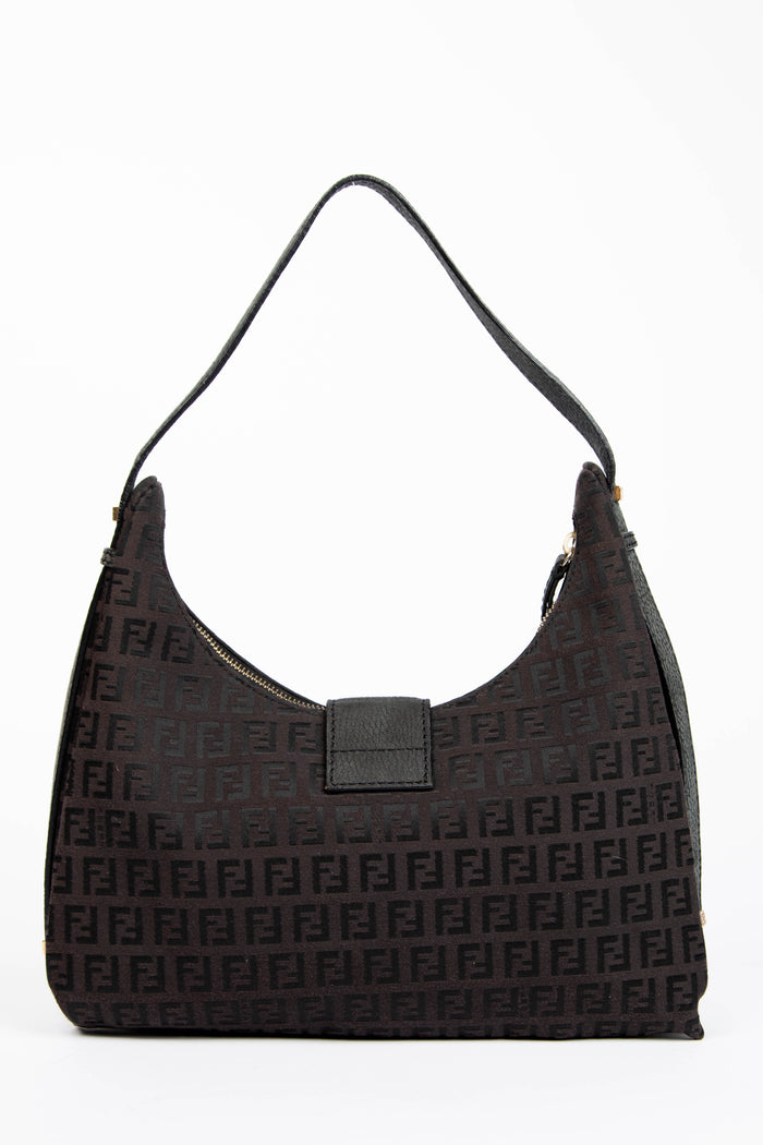 Vintage Fendi Black Zucchino Shoulder Bag