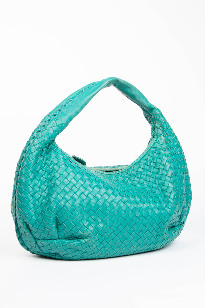 Vintage Bottega Veneta Teal Intrecciato Pleated Shoulder Bag