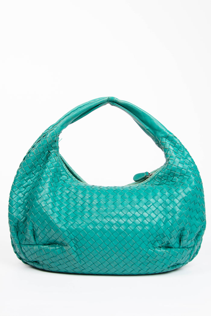 Vintage Bottega Veneta Teal Intrecciato Pleated Shoulder Bag