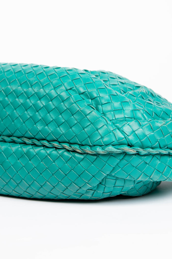 Vintage Bottega Veneta Teal Intrecciato Pleated Shoulder Bag
