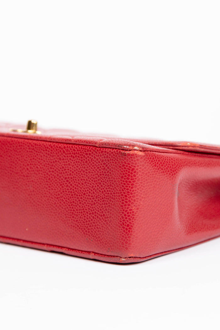 RARE 90s Chanel Red Caviar Medium Diana Shoulder Bag