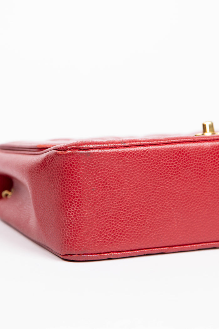 RARE 90s Chanel Red Caviar Medium Diana Shoulder Bag