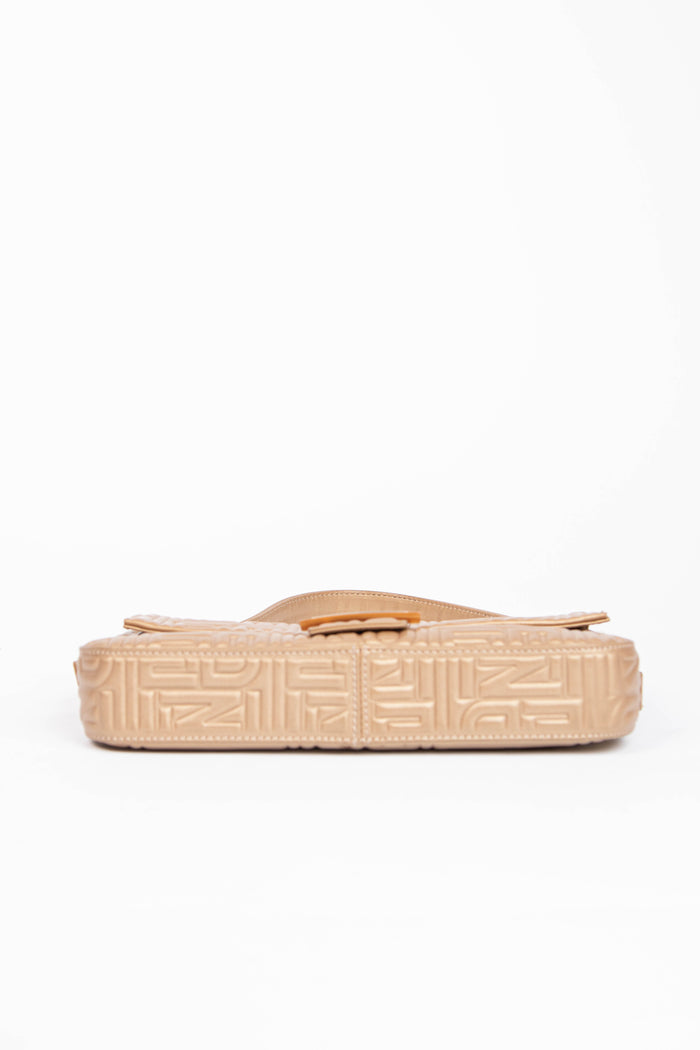 RARE Fendi Champagne Nappa Leather Embossed Baguette Shoulder Bag