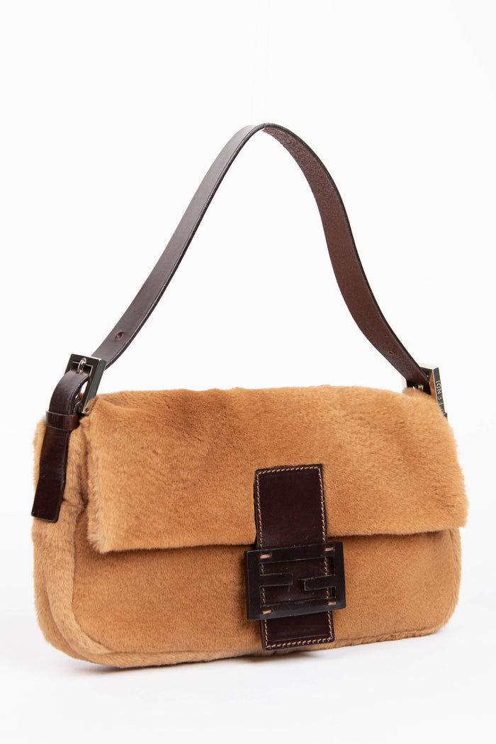 Vintage Fendi Brown Fur Baguette Shoulder Bag