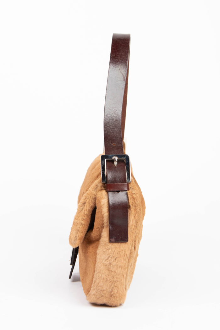 Vintage Fendi Brown Fur Baguette Shoulder Bag