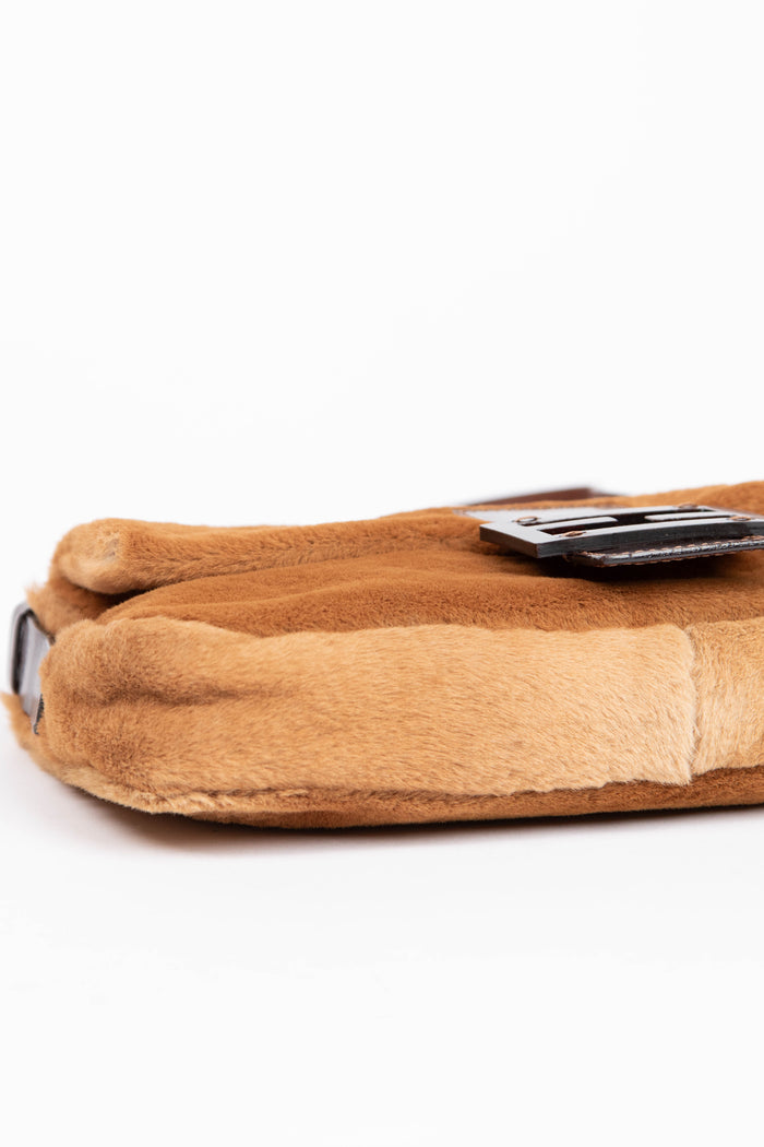 Vintage Fendi Brown Fur Baguette Shoulder Bag