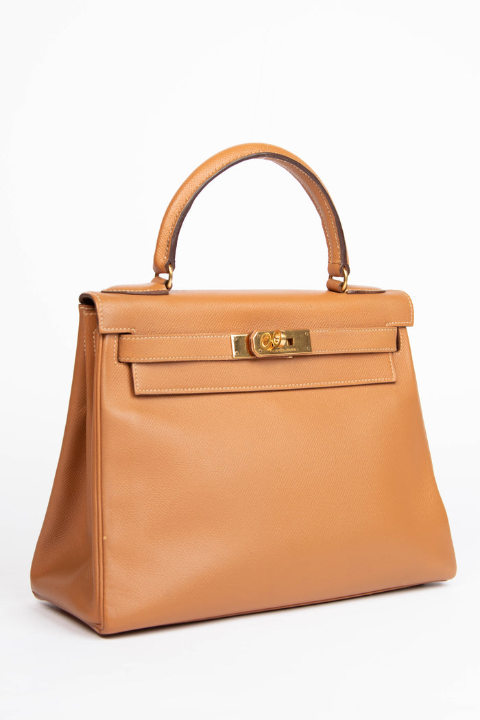 1988 Hermès Kelly 28cm Retourne in Gold Courchevel Leather with GHW