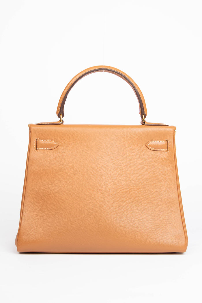 1988 Hermès Kelly 28cm Retourne in Gold Courchevel Leather with GHW