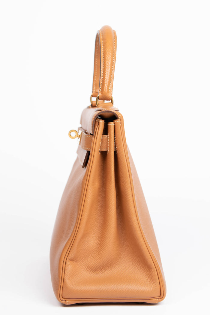 1988 Hermès Kelly 28cm Retourne in Gold Courchevel Leather with GHW