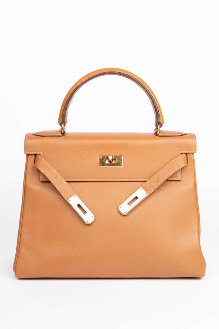 1988 Hermès Kelly 28cm Retourne in Gold Courchevel Leather with GHW