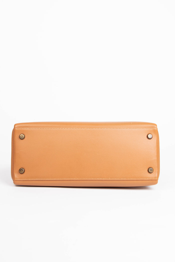 1988 Hermès Kelly 28cm Retourne in Gold Courchevel Leather with GHW