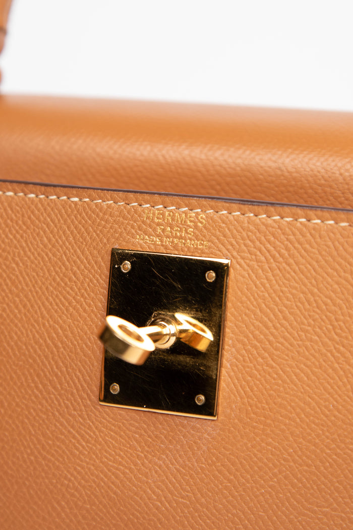 1988 Hermès Kelly 28cm Retourne in Gold Courchevel Leather with GHW