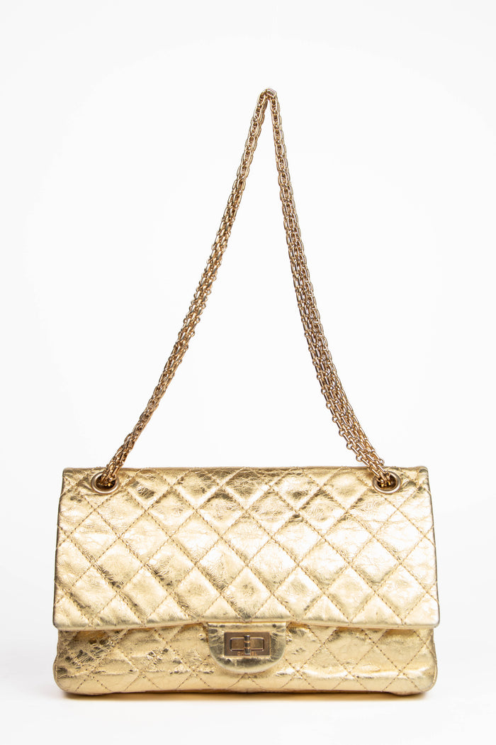 2000s Chanel Metallic Gold Medium Reissue Flap Shoulder Bag