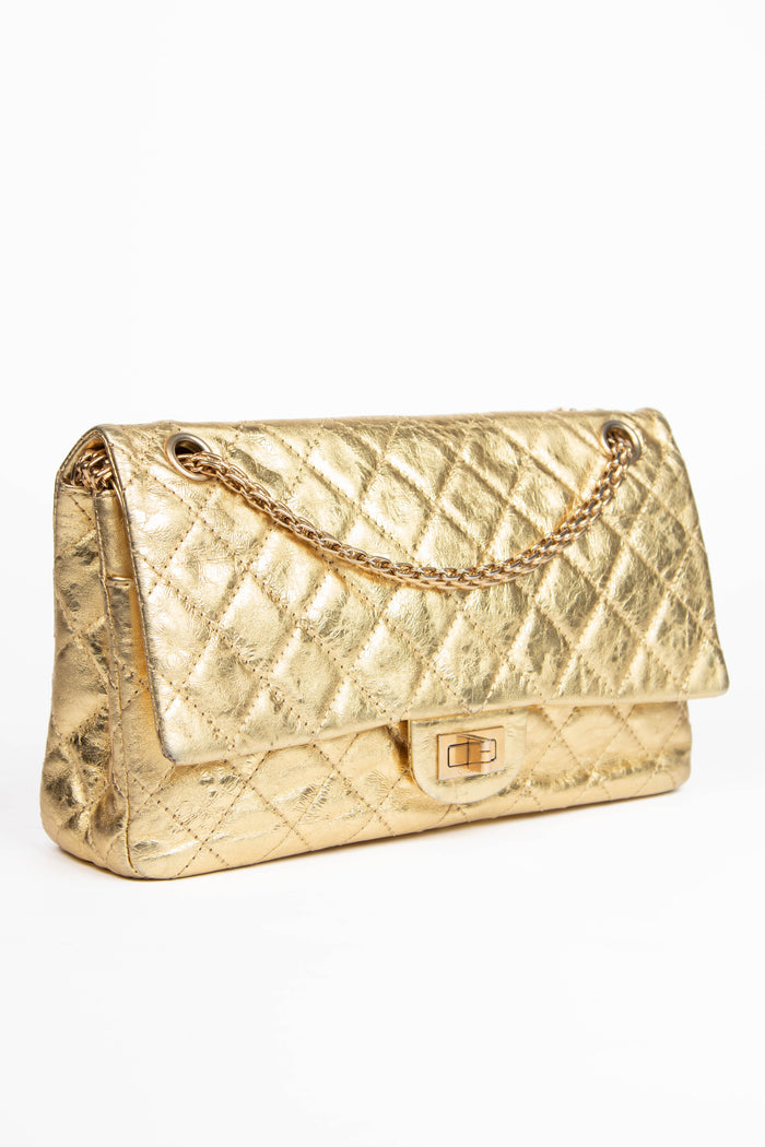 2000s Chanel Metallic Gold Medium Reissue Flap Shoulder Bag