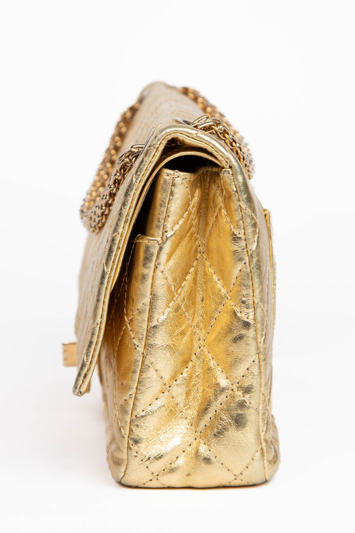 2000s Chanel Metallic Gold Medium Reissue Flap Shoulder Bag