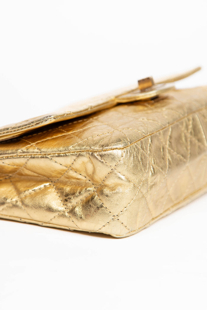 2000s Chanel Metallic Gold Medium Reissue Flap Shoulder Bag