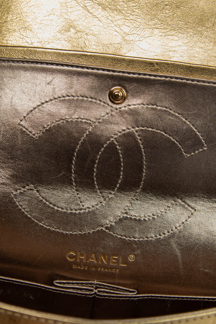 2000s Chanel Metallic Gold Medium Reissue Flap Shoulder Bag