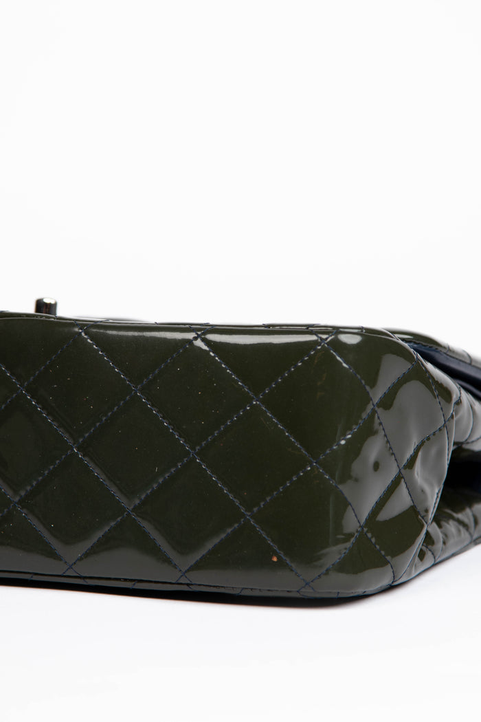 2010s Chanel Dark Green Patent Leather Jumbo Single Flap Shoulder Bag