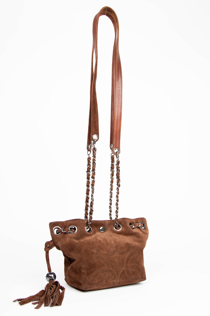 RARE 90s Chanel Brown Suede CC Small Crossbody Bag