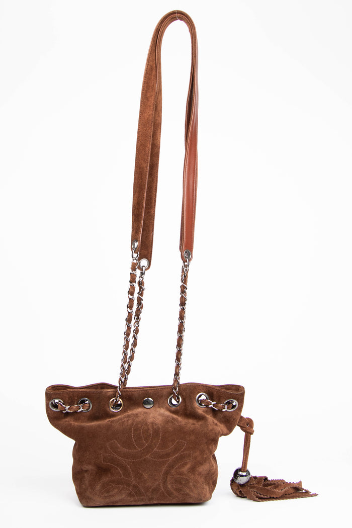 RARE 90s Chanel Brown Suede CC Small Crossbody Bag