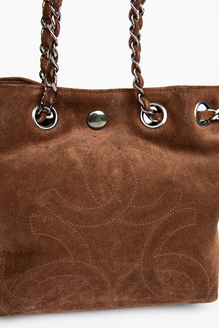 RARE 90s Chanel Brown Suede CC Small Crossbody Bag
