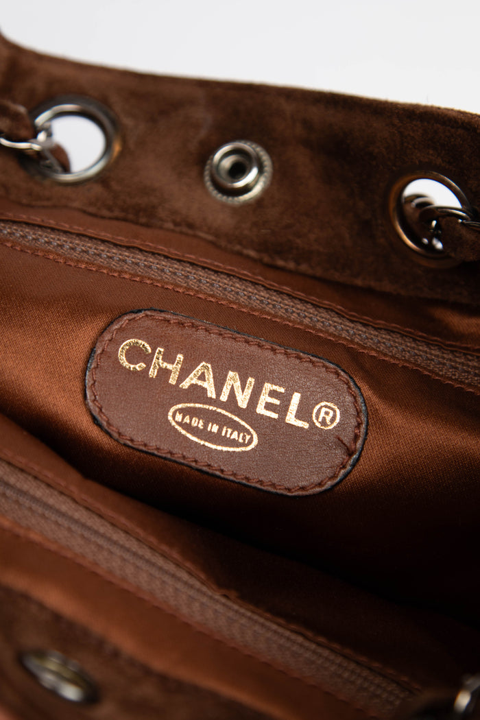 RARE 90s Chanel Brown Suede CC Small Crossbody Bag