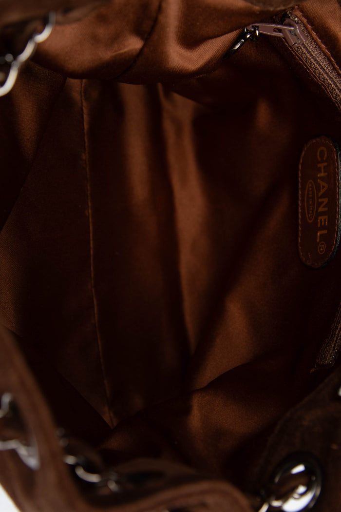 RARE 90s Chanel Brown Suede CC Small Crossbody Bag