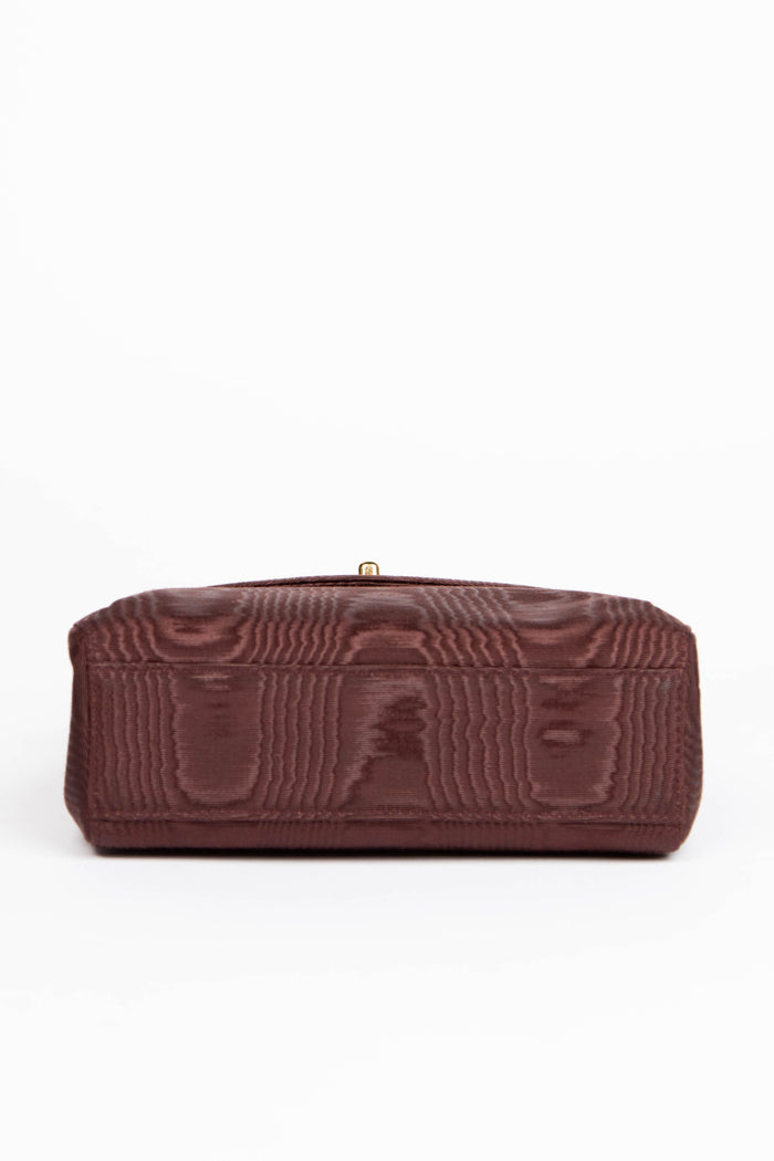 90s Chanel Brown Moire Silk Top Handle Bag