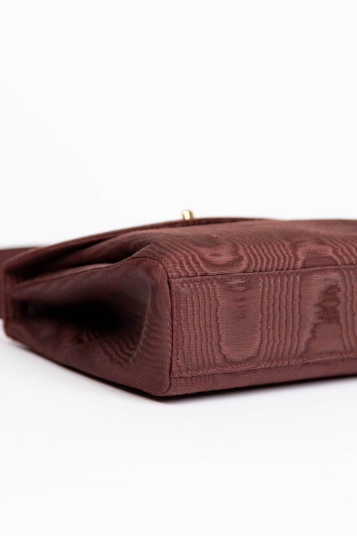 90s Chanel Brown Moire Silk Top Handle Bag