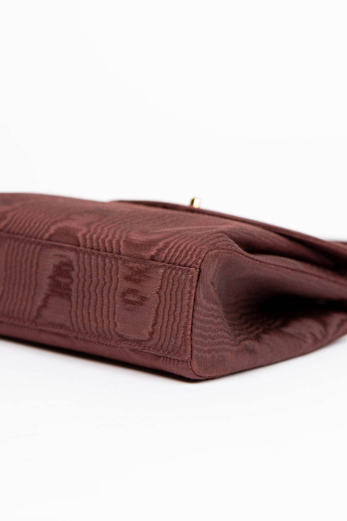 90s Chanel Brown Moire Silk Top Handle Bag