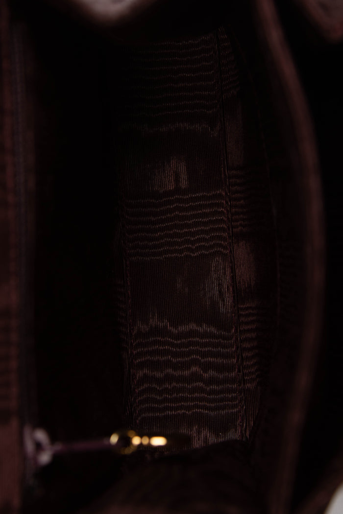 90s Chanel Brown Moire Silk Top Handle Bag