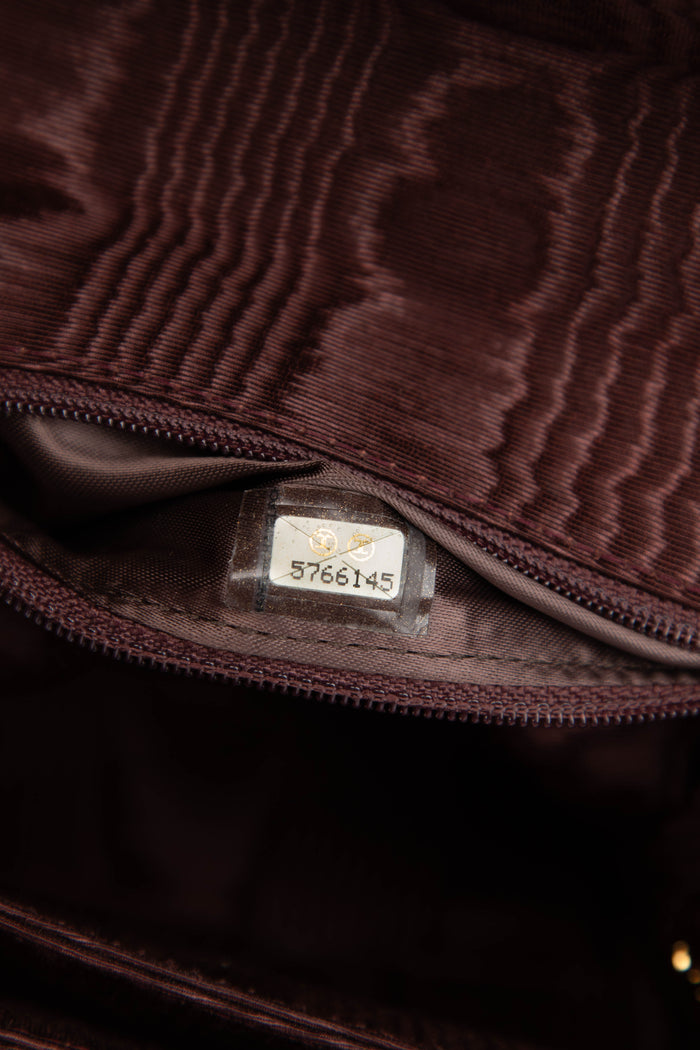 90s Chanel Brown Moire Silk Top Handle Bag