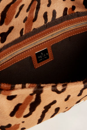 RARE Fendi Leopard Pony Hair Baguette Shoulder Bag