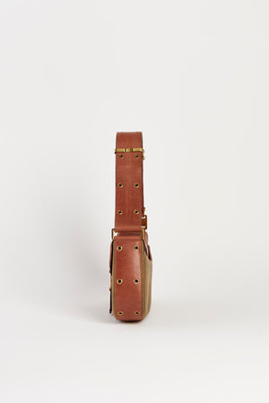 Vintage Christian Dior Khaki Canvas Columbus Shoulder Bag