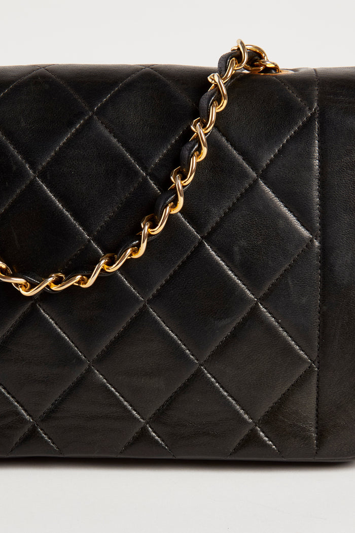 90s Chanel Black Lambskin Leather Diana Bag