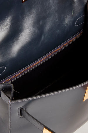 Vintage Hermès Kelly 28cm Navy Box Calf Handbag GHW