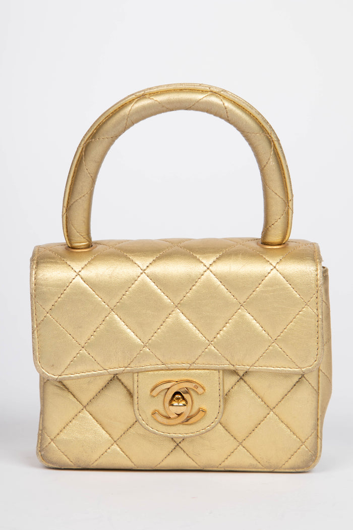 90s Chanel Gold Lambskin Leather Mini Top Handle with 24k GHW