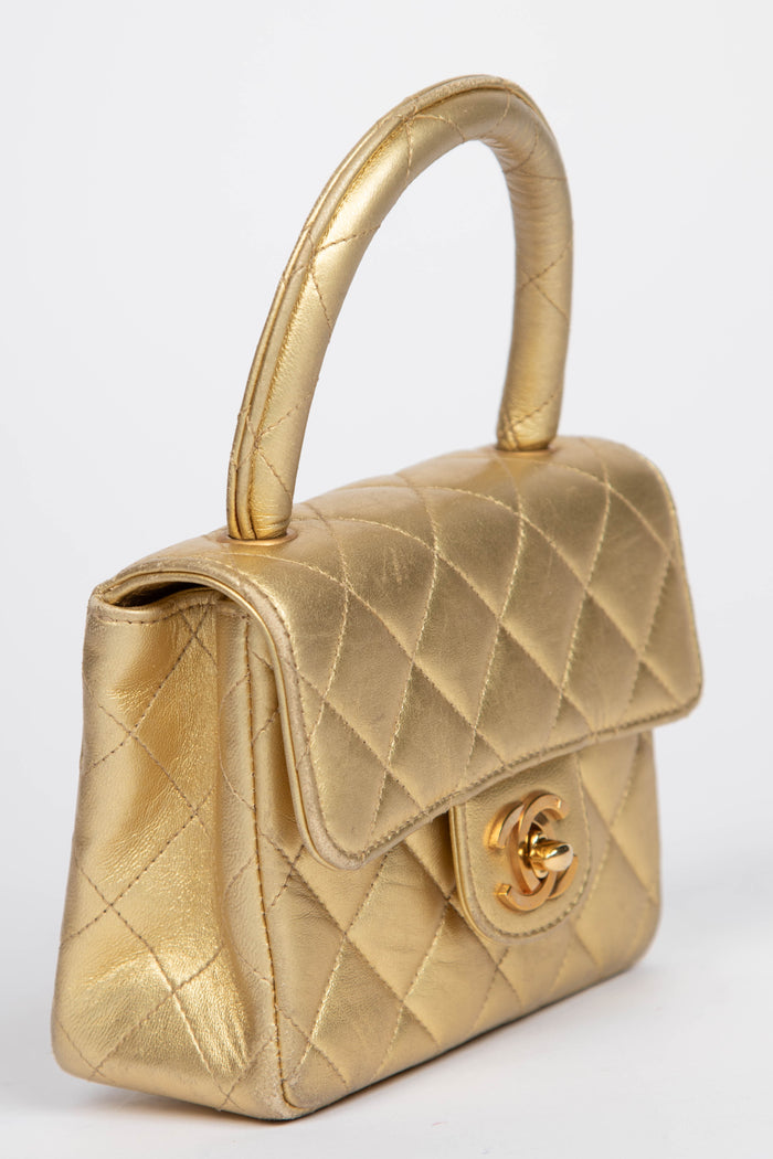 90s Chanel Gold Lambskin Leather Mini Top Handle with 24k GHW