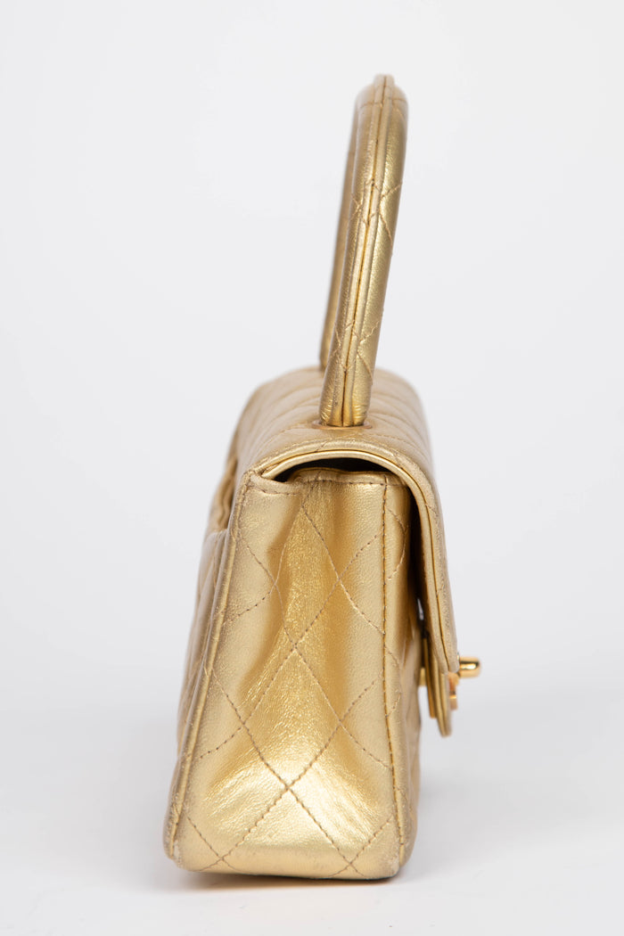 90s Chanel Gold Lambskin Leather Mini Top Handle with 24k GHW