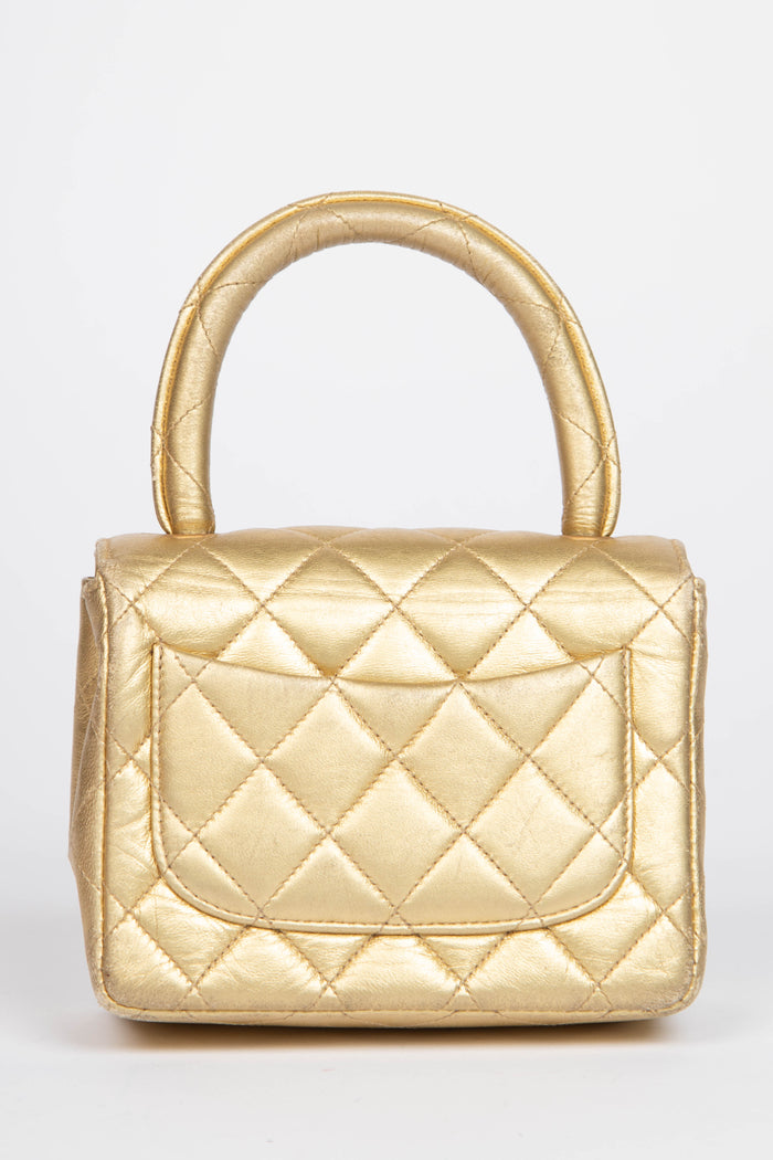 90s Chanel Gold Lambskin Leather Mini Top Handle with 24k GHW