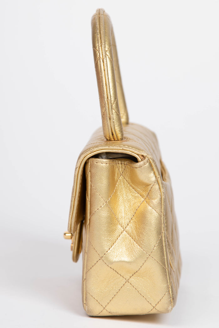 90s Chanel Gold Lambskin Leather Mini Top Handle with 24k GHW