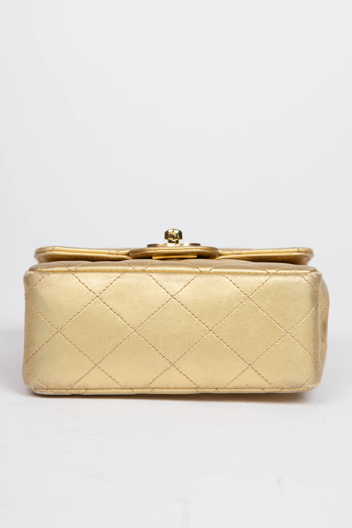 90s Chanel Gold Lambskin Leather Mini Top Handle with 24k GHW