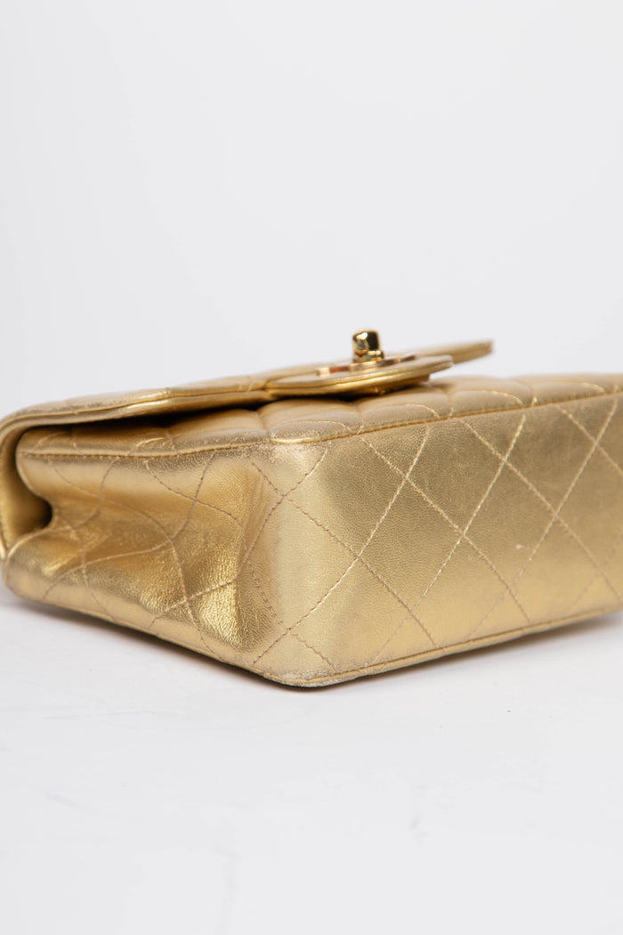 90s Chanel Gold Lambskin Leather Mini Top Handle with 24k GHW
