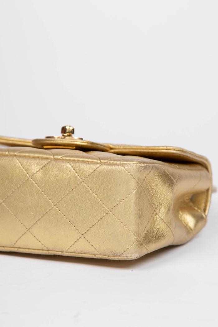 90s Chanel Gold Lambskin Leather Mini Top Handle with 24k GHW