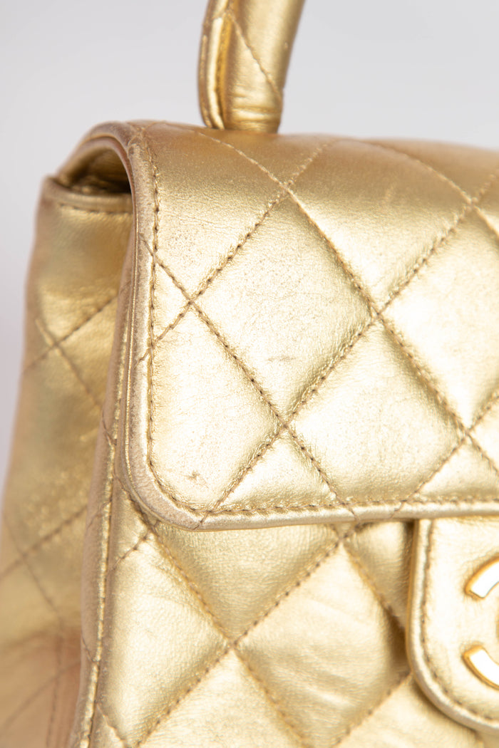 90s Chanel Gold Lambskin Leather Mini Top Handle with 24k GHW