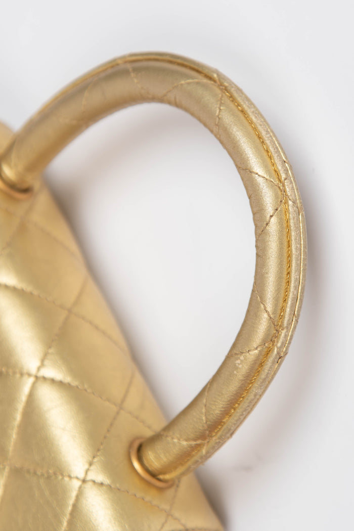 90s Chanel Gold Lambskin Leather Mini Top Handle with 24k GHW