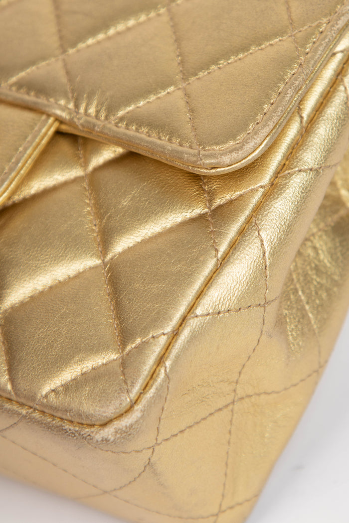 90s Chanel Gold Lambskin Leather Mini Top Handle with 24k GHW