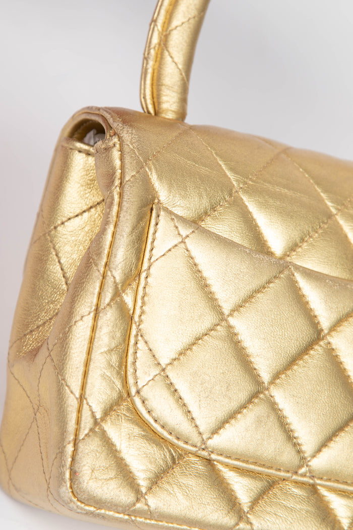 90s Chanel Gold Lambskin Leather Mini Top Handle with 24k GHW