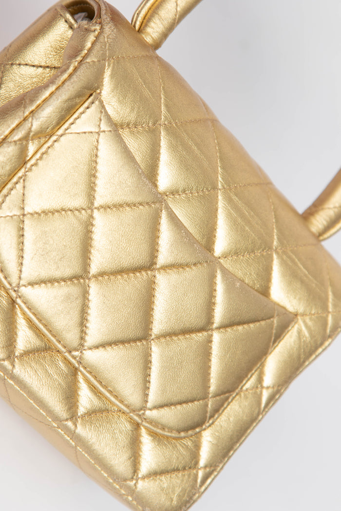 90s Chanel Gold Lambskin Leather Mini Top Handle with 24k GHW
