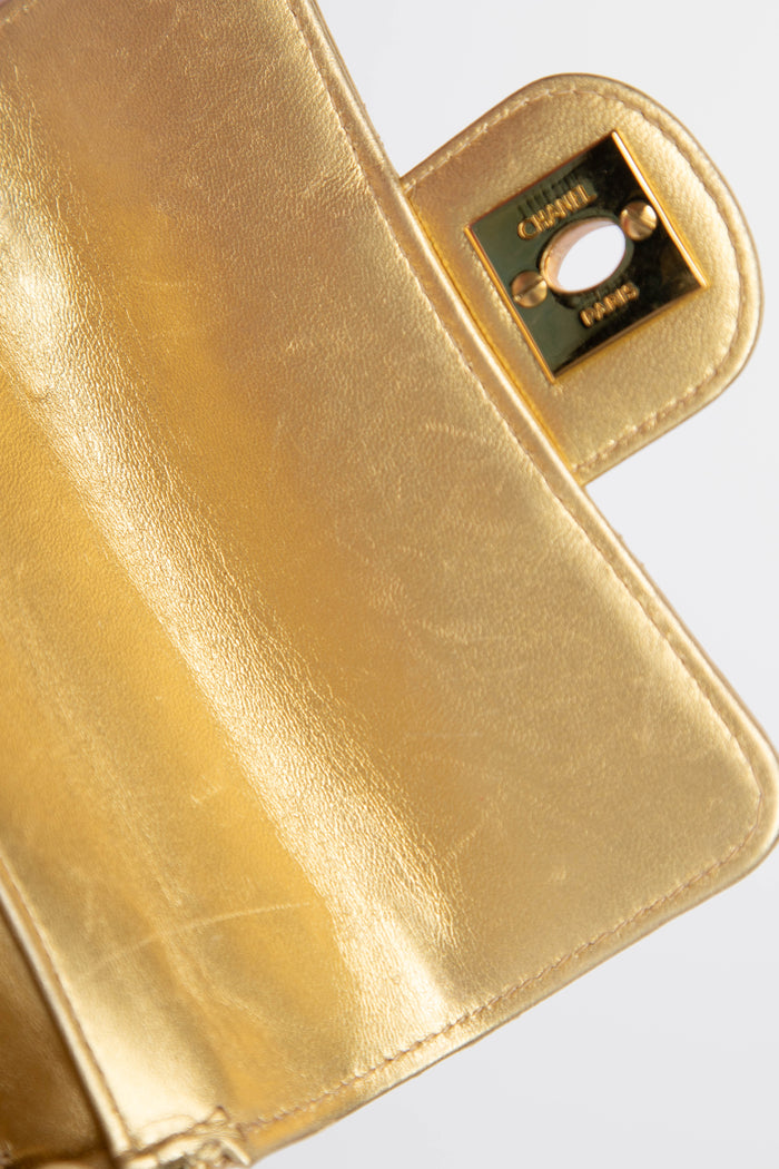 90s Chanel Gold Lambskin Leather Mini Top Handle with 24k GHW